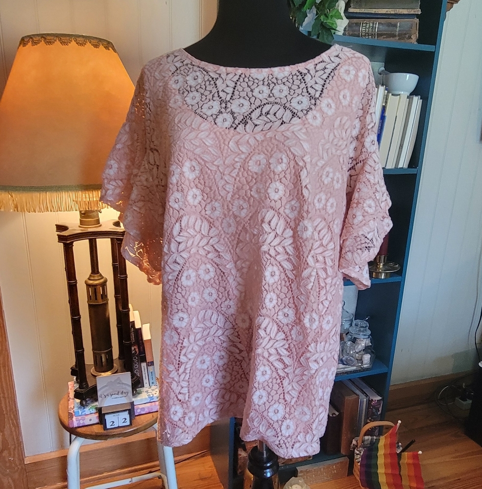 Plus Size 1x Ruby Rd. Pink Lacy Blouse
